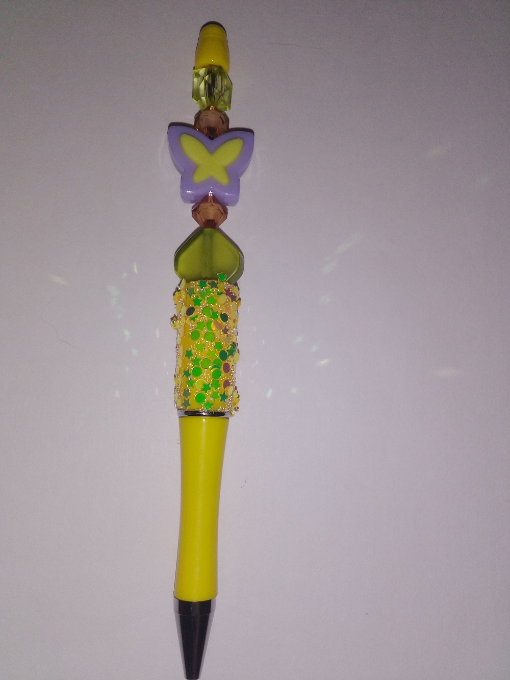 Yellow Decorative Butterfly Beaded Pen